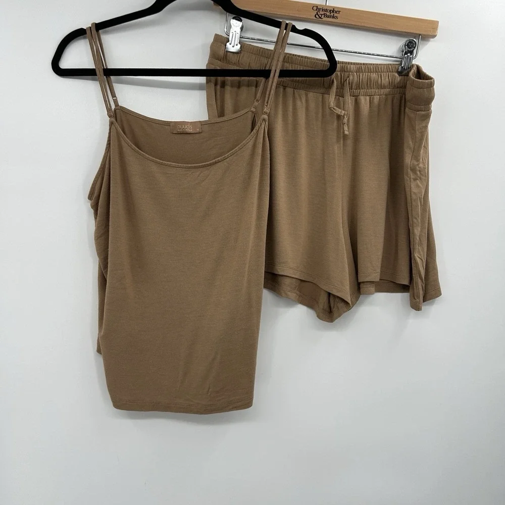 Nuuds Womens Loungewear Pajama Set Size XL Brown Tank Top & Shorts‎ Cozy Soft